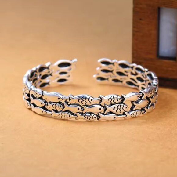 925 Silver Fish Cuff Bracelet #1551 - Picture 3 of 6